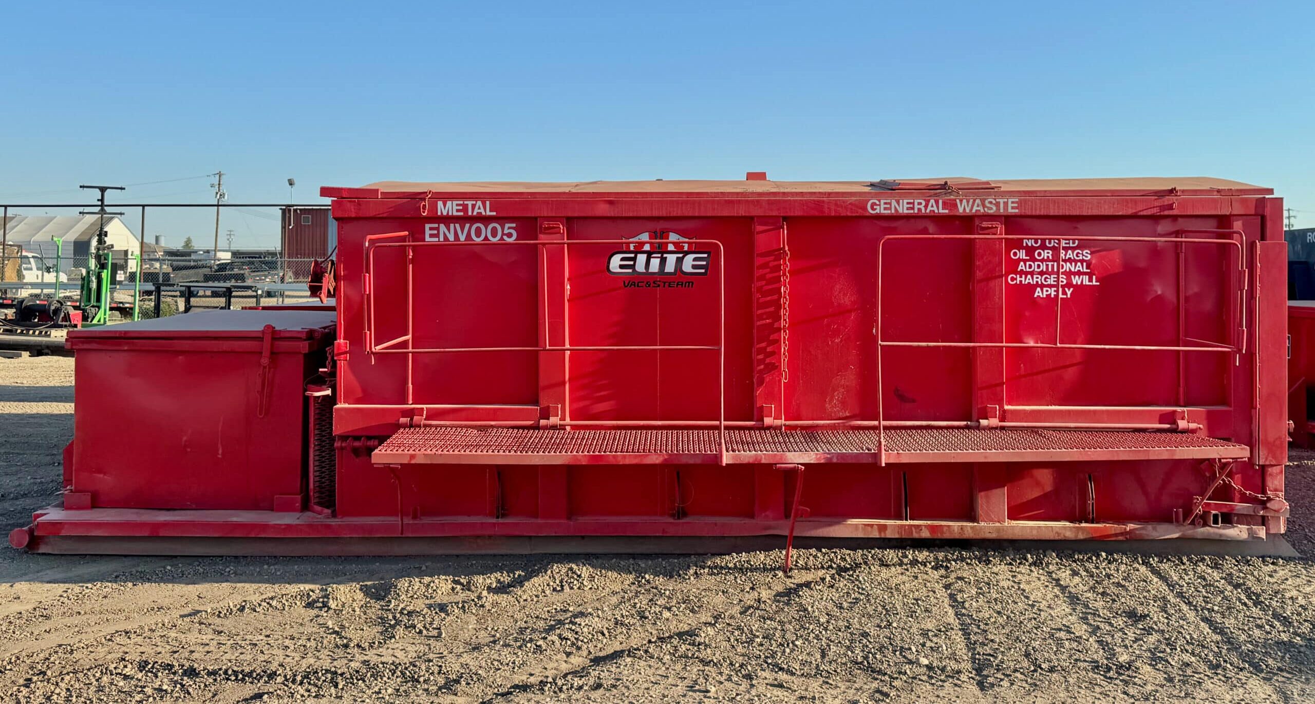 Elite Rentals - Enviro Bin Enviro Bin with pre-sorted compartments for industrial waste, including used oil and oily rags.